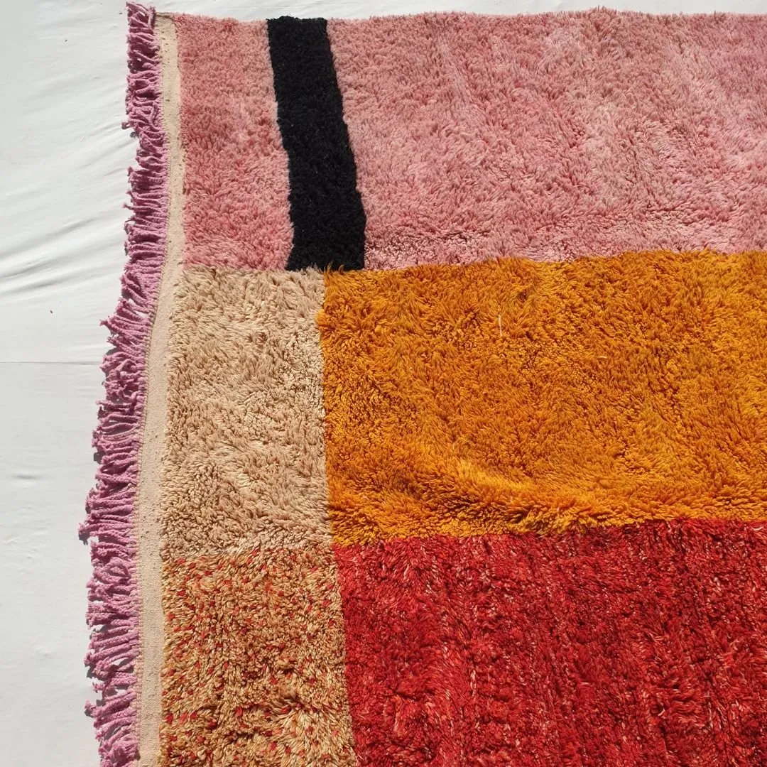 Customized Idouh - Moroccan Rug Pink Orange Beni Ourain  | 8’5x11 ft | Moroccan Colorful Shag Rug | 100% wool handmade