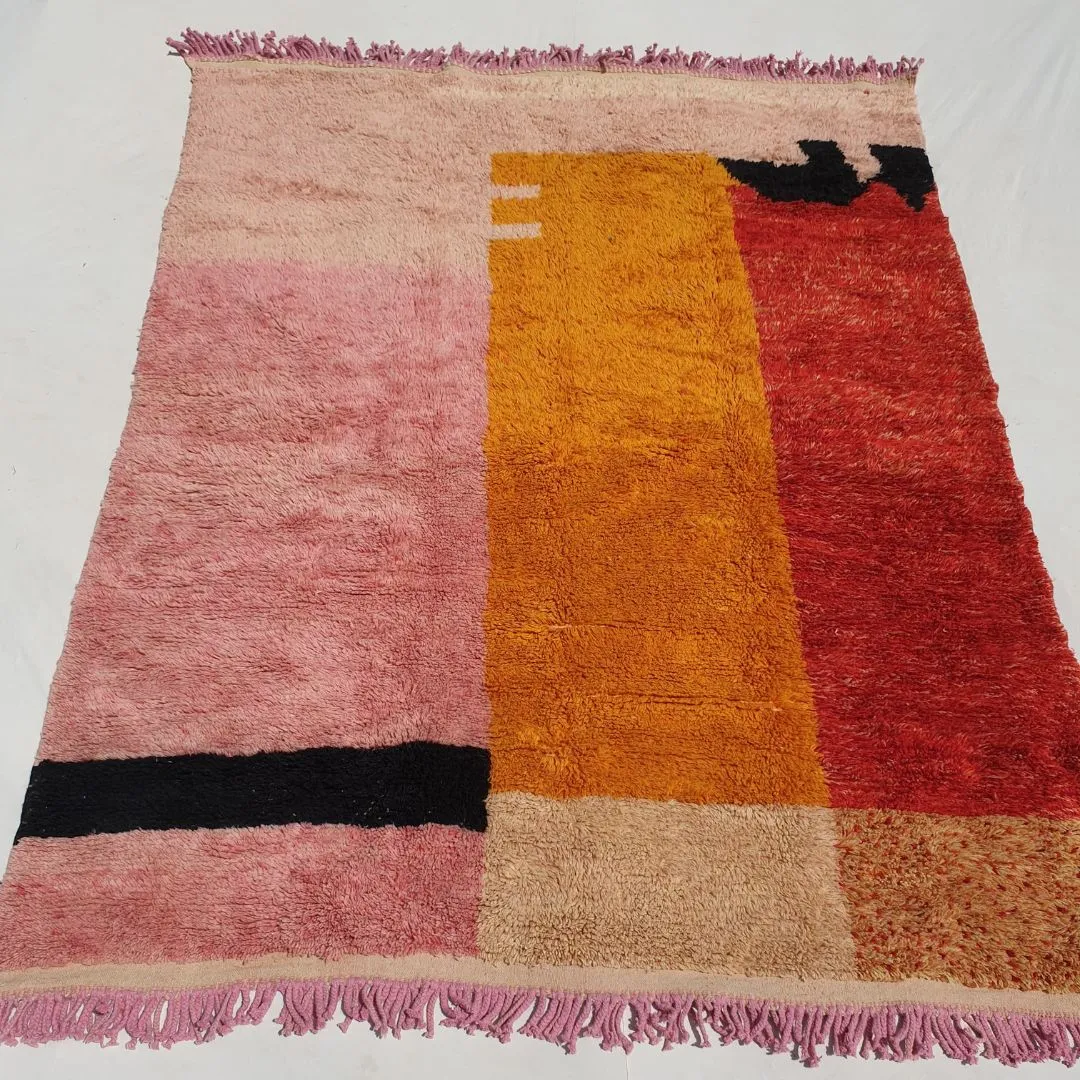 Customized Idouh - Moroccan Rug Pink Orange Beni Ourain  | 8’5x11 ft | Moroccan Colorful Shag Rug | 100% wool handmade