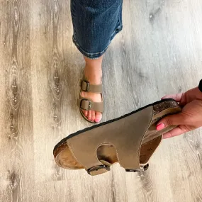 Double Buckle Strap Inspired Cork Bottom Sandal (Taupe)