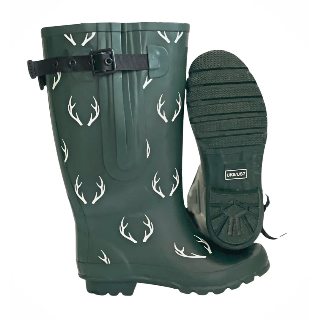 Extra Wide Calf Women's Rain Boots - Green Antler - Fit 16-23 inch Calf - Wide in Foot and Ankle