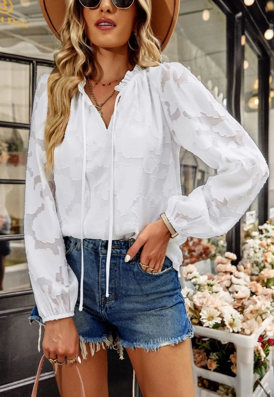 Floral Pattern Bishop Sleeve Blouse