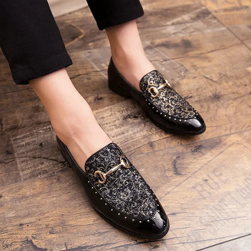 Geometric Pattern Rivet Appliques Loafers