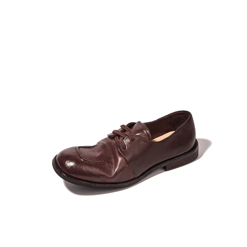 Goodyear Leather Oxfords For Women Retro Lace Up Derby Leather Sole in Black/Coffee