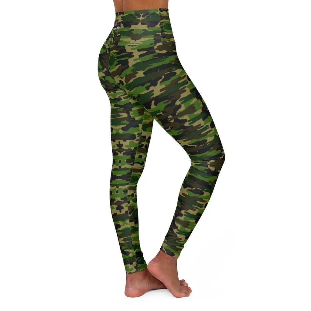 Green Camo Print Yoga Tights, Army Print Women's Best High Waisted Yoga Leggings -Made in USA (US Size: XS-2XL)