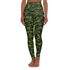 Green Camo Print Yoga Tights, Army Print Women's Best High Waisted Yoga Leggings -Made in USA (US Size: XS-2XL)