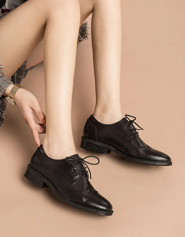 Handmade Genuine Leather Lace Up Oxford Shoes Women 35-41