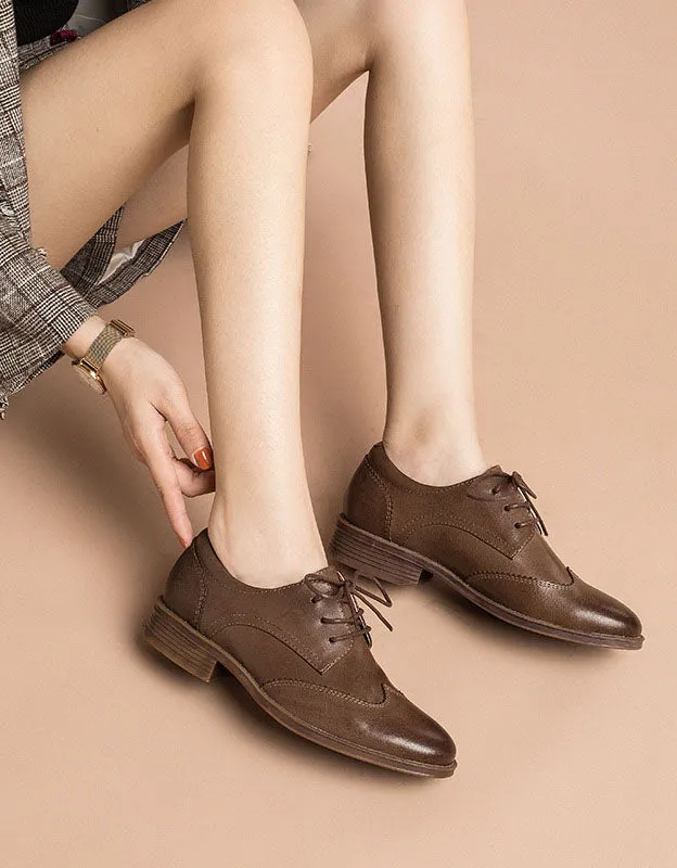 Handmade Genuine Leather Lace Up Oxford Shoes Women 35-41