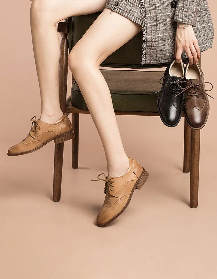 Handmade Genuine Leather Lace Up Oxford Shoes Women 35-41