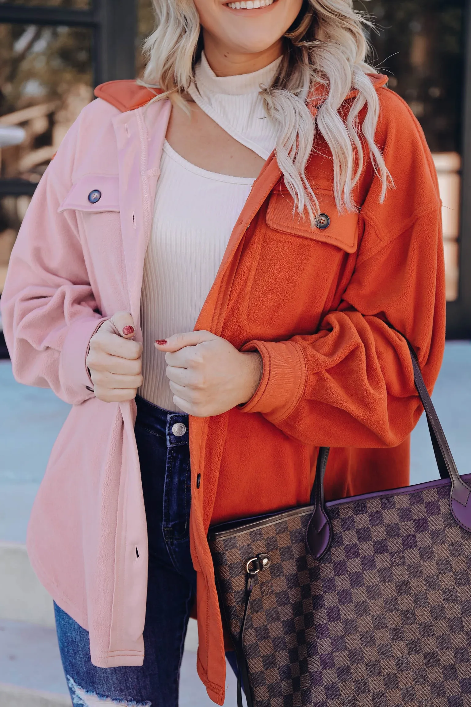 Hayden Color Block Shacket - Burnt Orange/Mauve