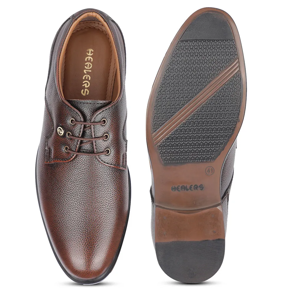 Healers Formal Brown Lacing Derby Shoes For Men S201-05 By Liberty