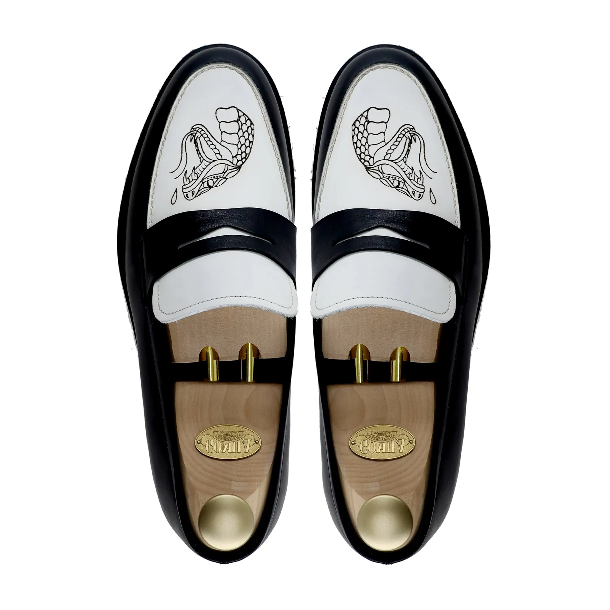 Hobart - Men's Black and White Calf Leather Loafer (Snake Edition)