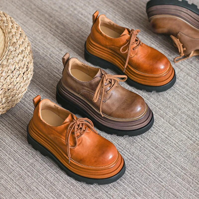 Horse Leather 80mm Platform Derby Shoes in Brown/Coffee