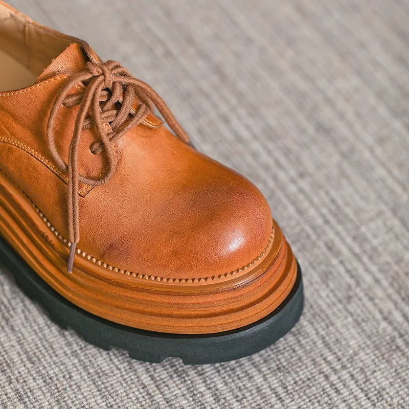 Horse Leather 80mm Platform Derby Shoes in Brown/Coffee