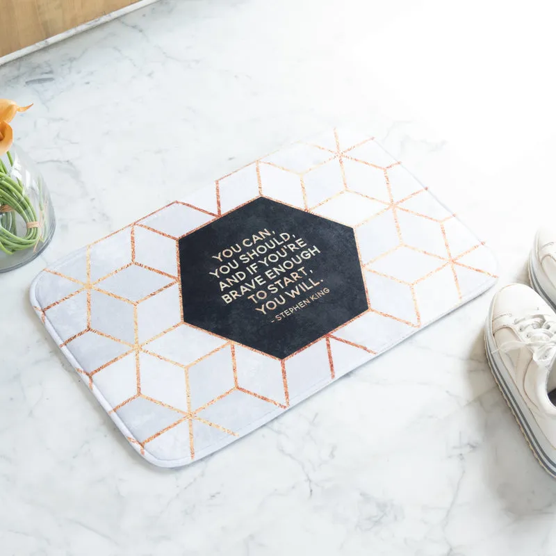 Inspiring Quote In Honeycomb Pattern Soft Feel Doormat