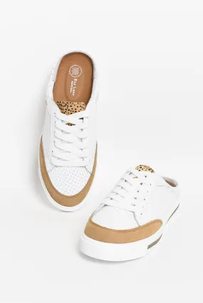 Kombi White Cheetah Leather Mule Sneaker