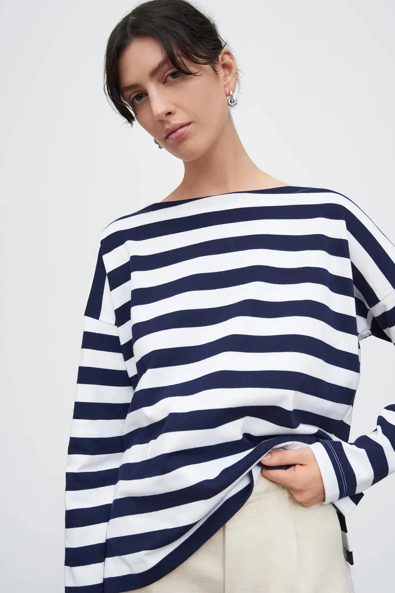 Kowtow Breton Sweater - Navy White Stripe