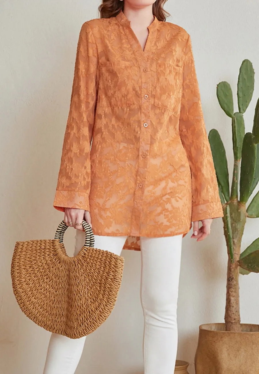 Lace Button Down Tunic Blouse