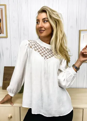 Lace Detail Bishop Sleeve Blouse