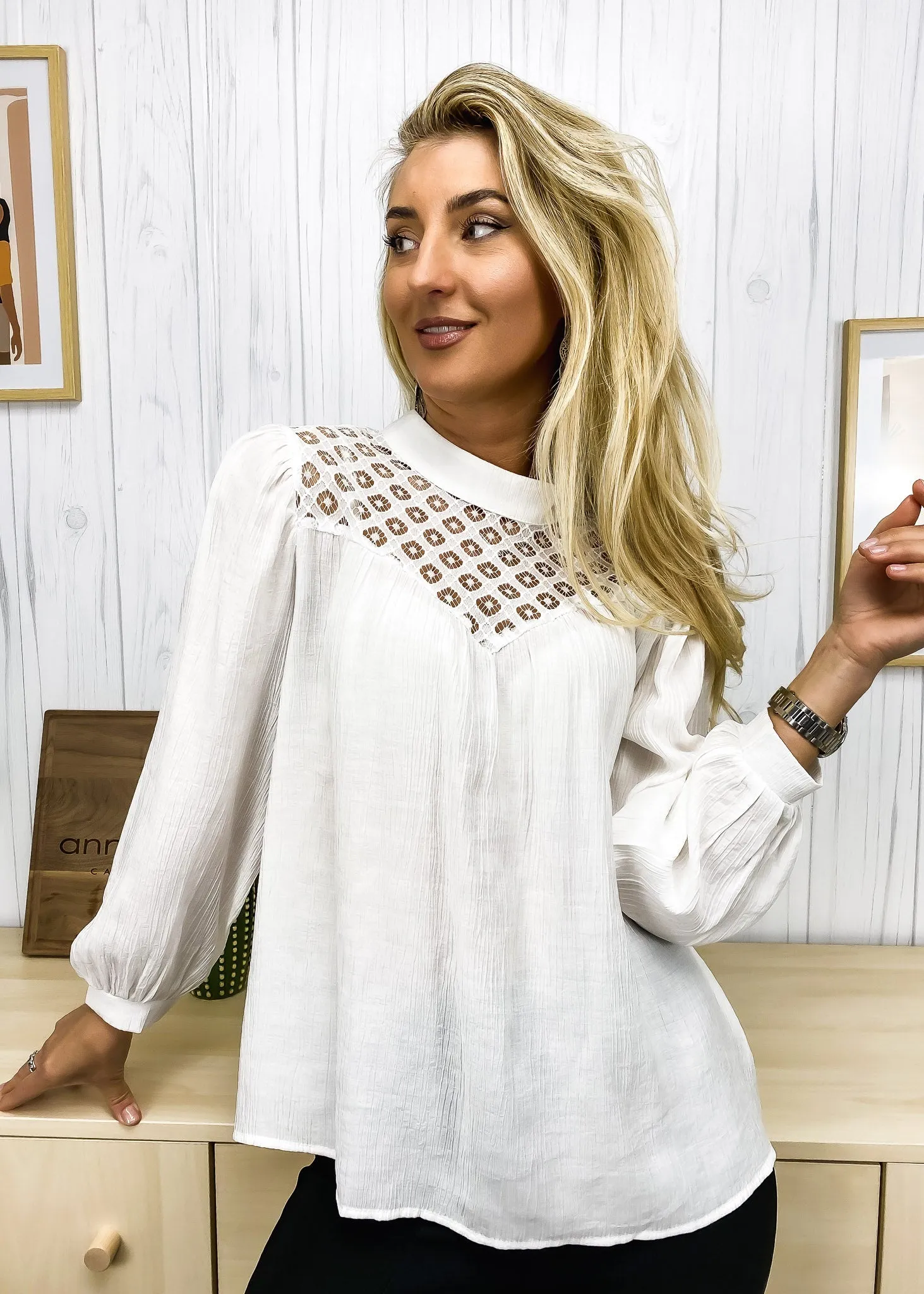 Lace Detail Bishop Sleeve Blouse