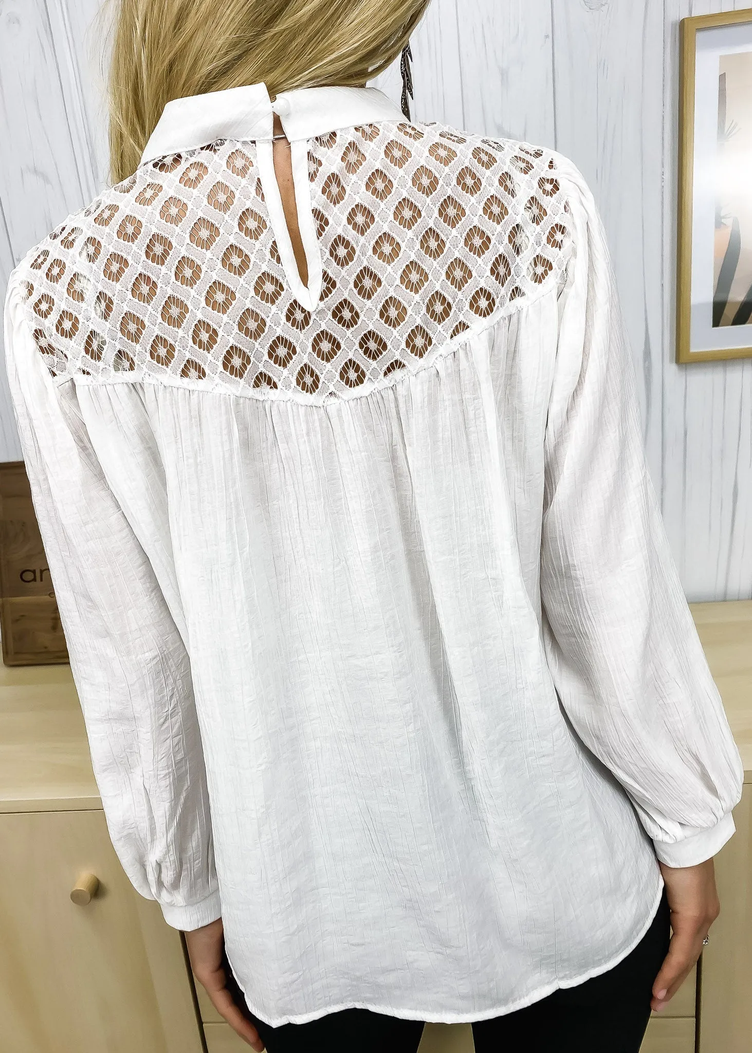 Lace Detail Bishop Sleeve Blouse