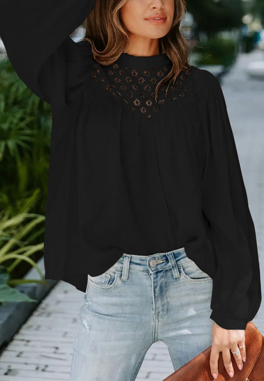 Lace Detail Bishop Sleeve Blouse