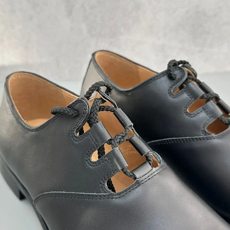 Lace Up Calfskin Derby Shoes for Women in Brown/Black