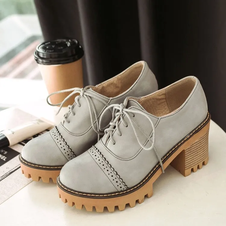 Lace Up Chunky High Heel Oxford Shoes for Women 4594