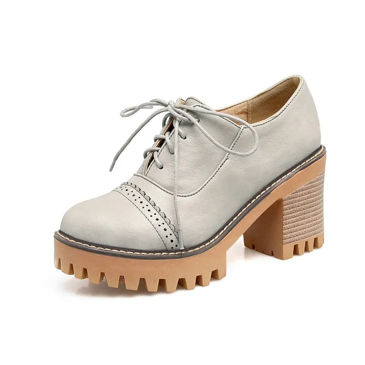 Lace Up Chunky High Heel Oxford Shoes for Women 4594