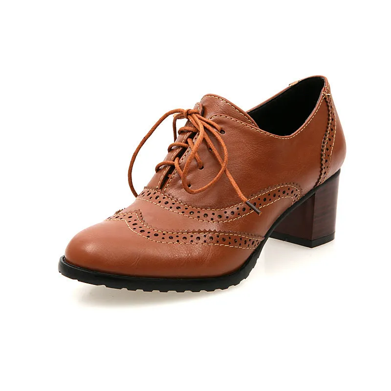 Lace Up Women Oxford Mid Heels Shoes 1947