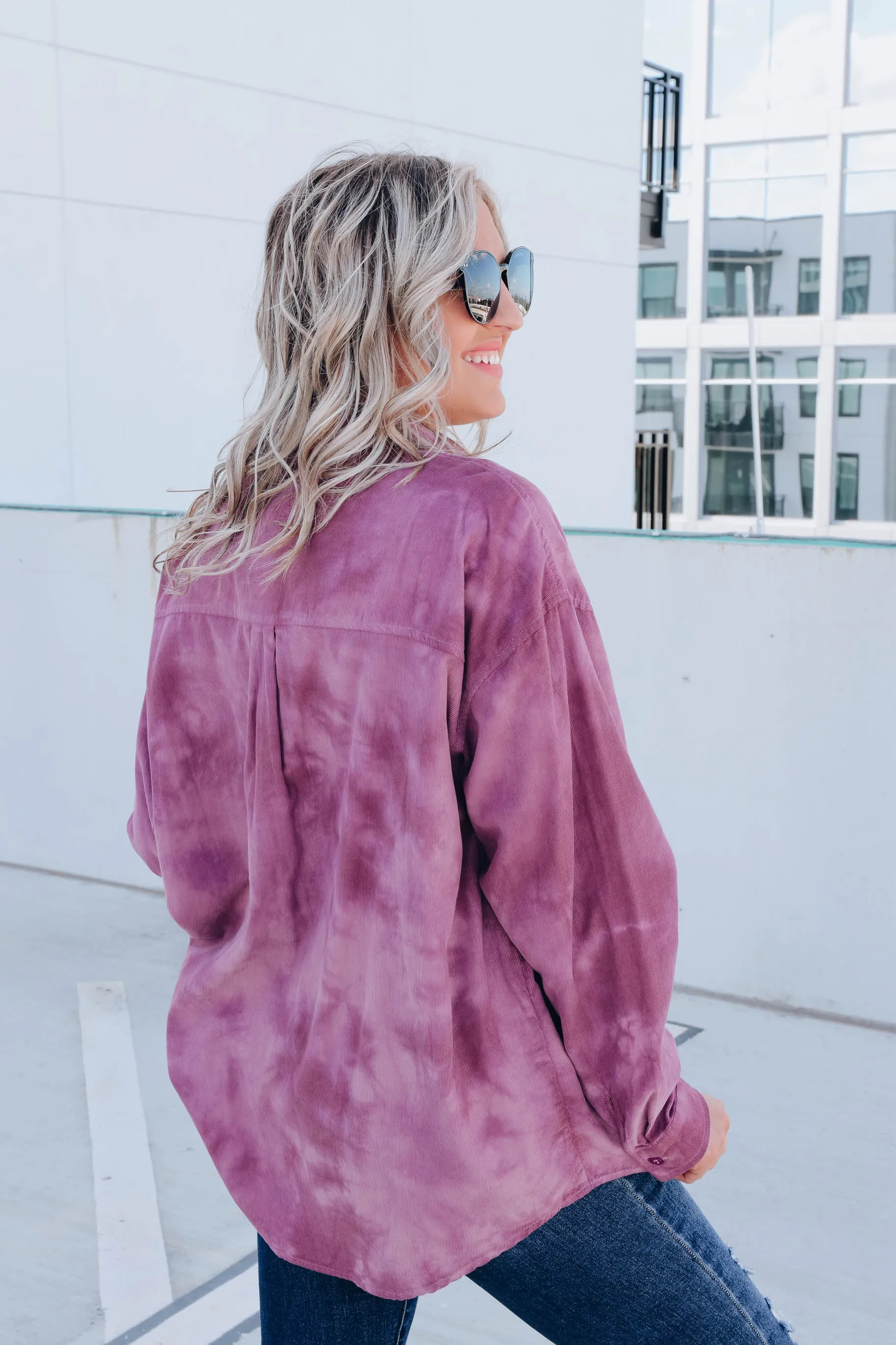 Lena Brushed Corduroy Shacket - Purple