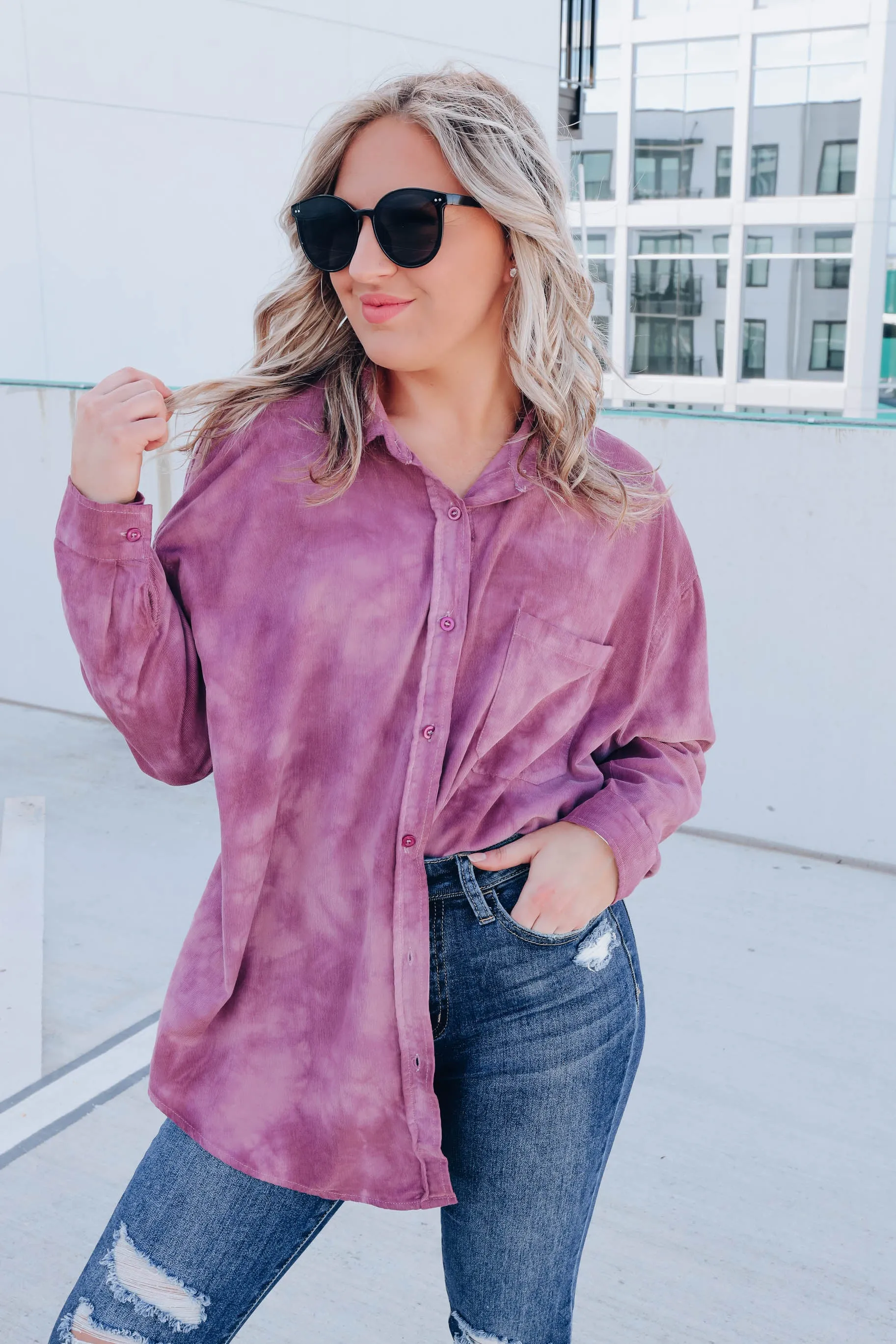 Lena Brushed Corduroy Shacket - Purple