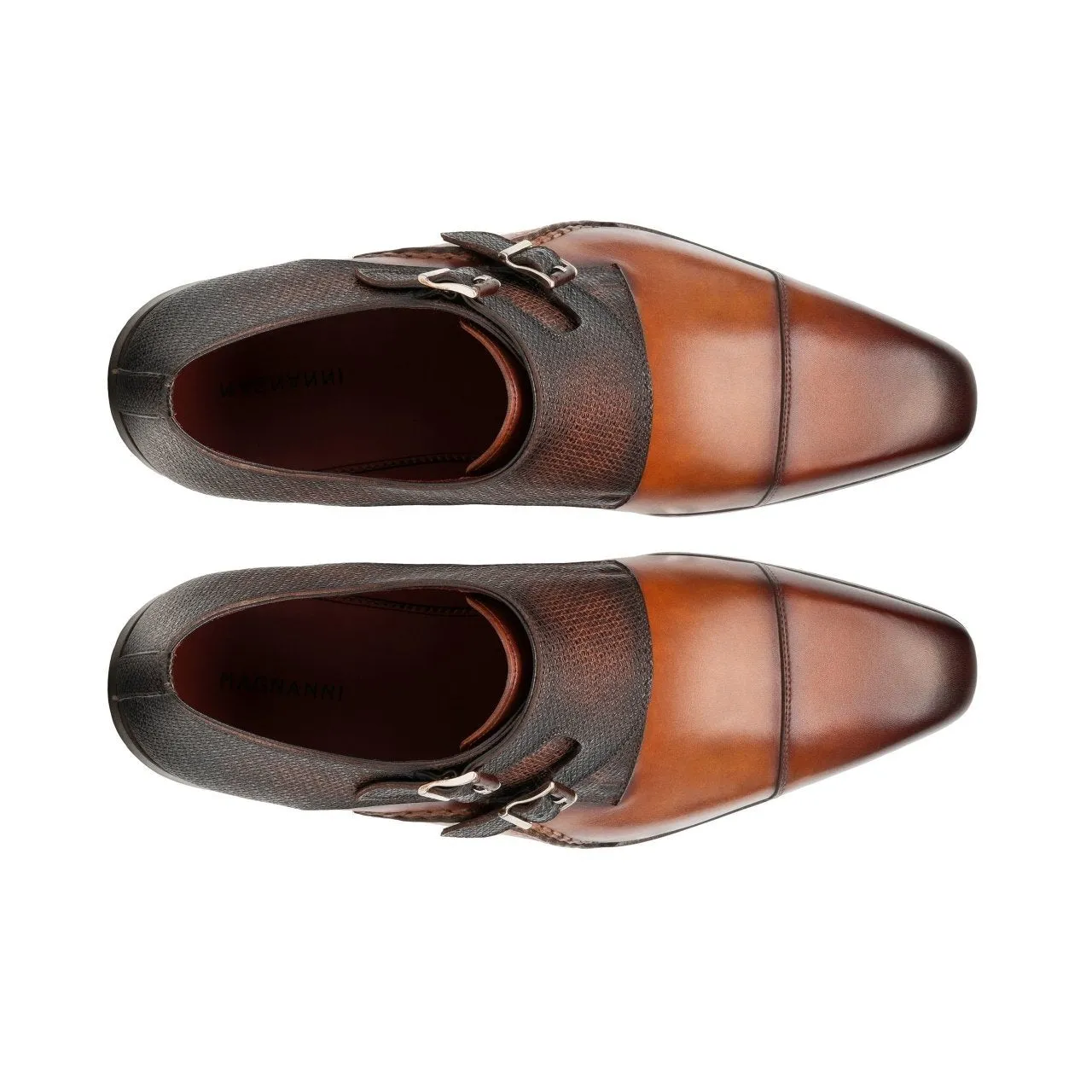 Magnanni 19616 Ondara II Men's Shoes Two-Tone Brown Lizard Print / Calf-Skin Leather Monk-Straps Loafers (MAGS1000)