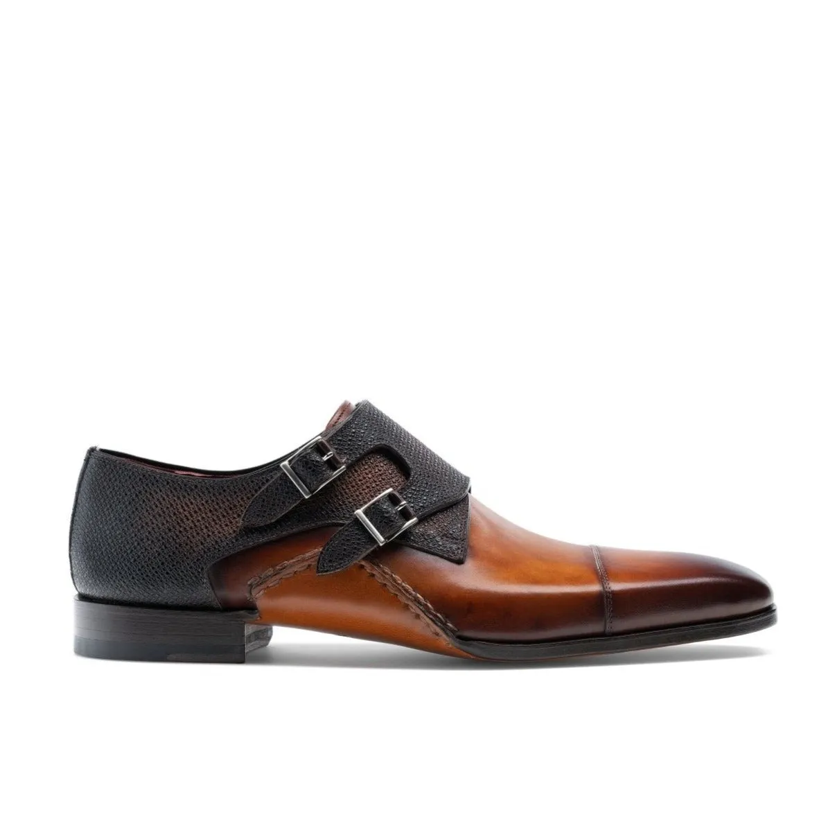 Magnanni 19616 Ondara II Men's Shoes Two-Tone Brown Lizard Print / Calf-Skin Leather Monk-Straps Loafers (MAGS1000)