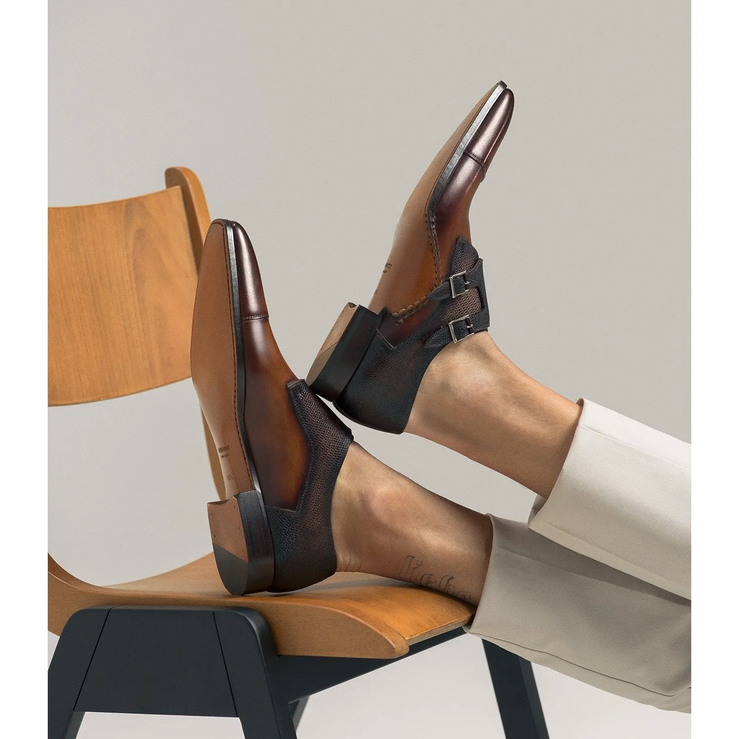 Magnanni 19616 Ondara II Men's Shoes Two-Tone Brown Lizard Print / Calf-Skin Leather Monk-Straps Loafers (MAGS1000)