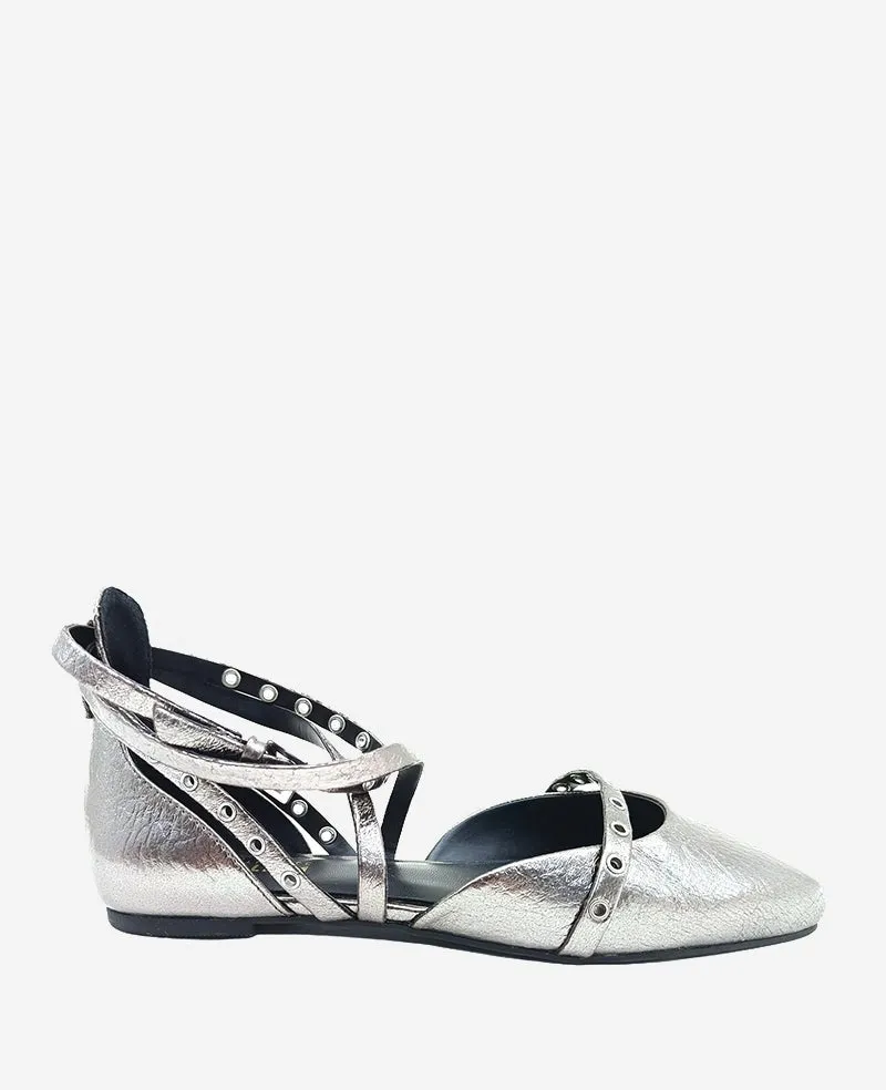 Mason Strappy Metallic Stud Flat