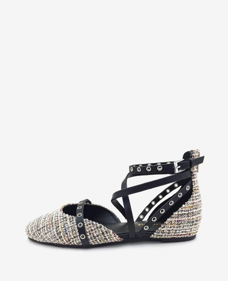 Mason Tweed Strappy Stud Flat