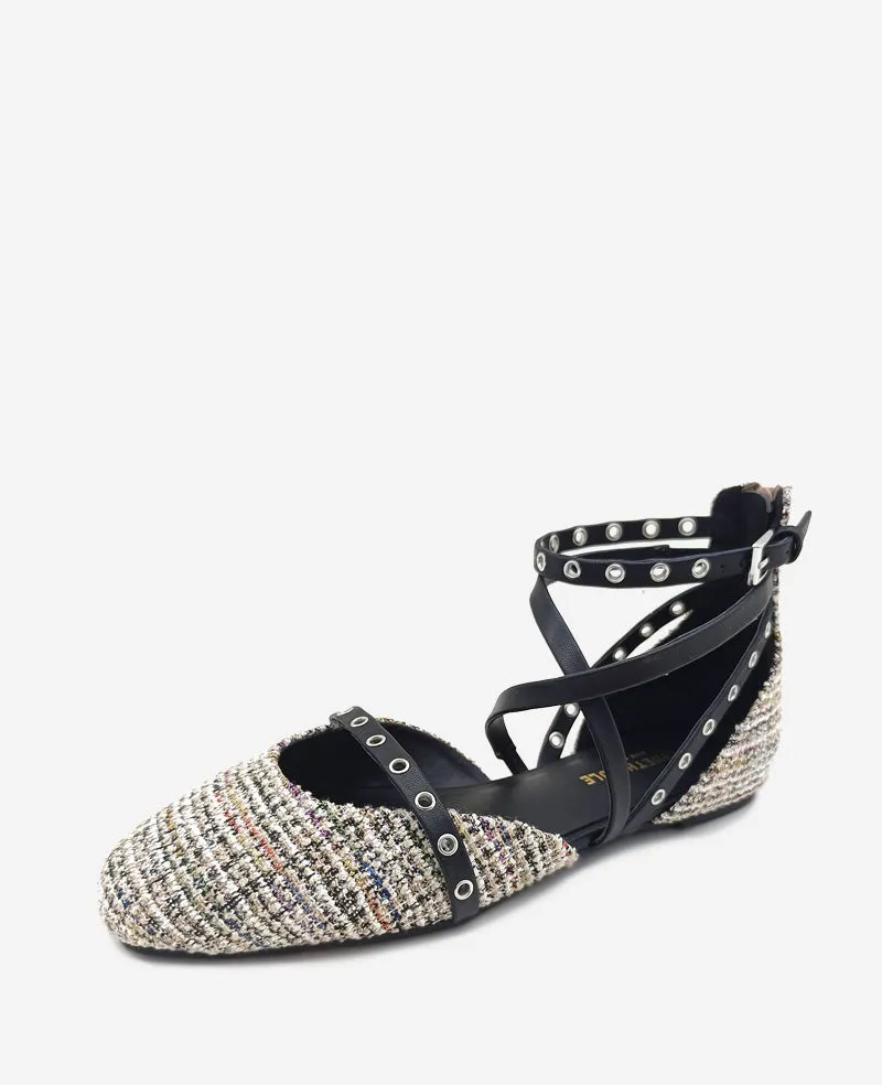 Mason Tweed Strappy Stud Flat