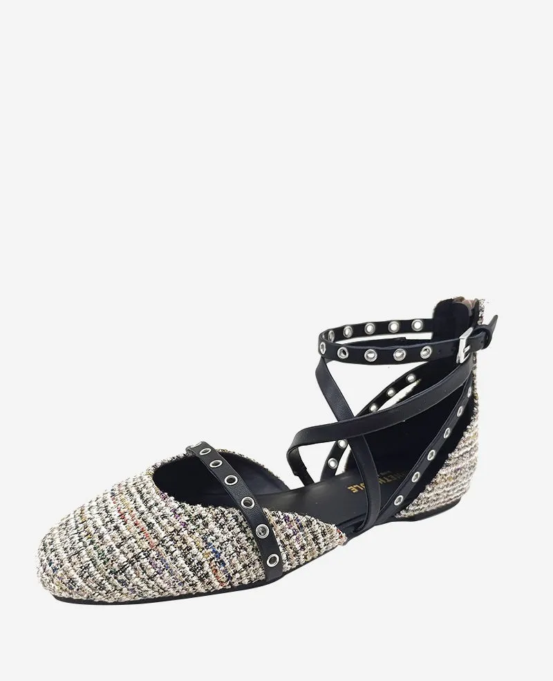 Mason Tweed Strappy Stud Flat