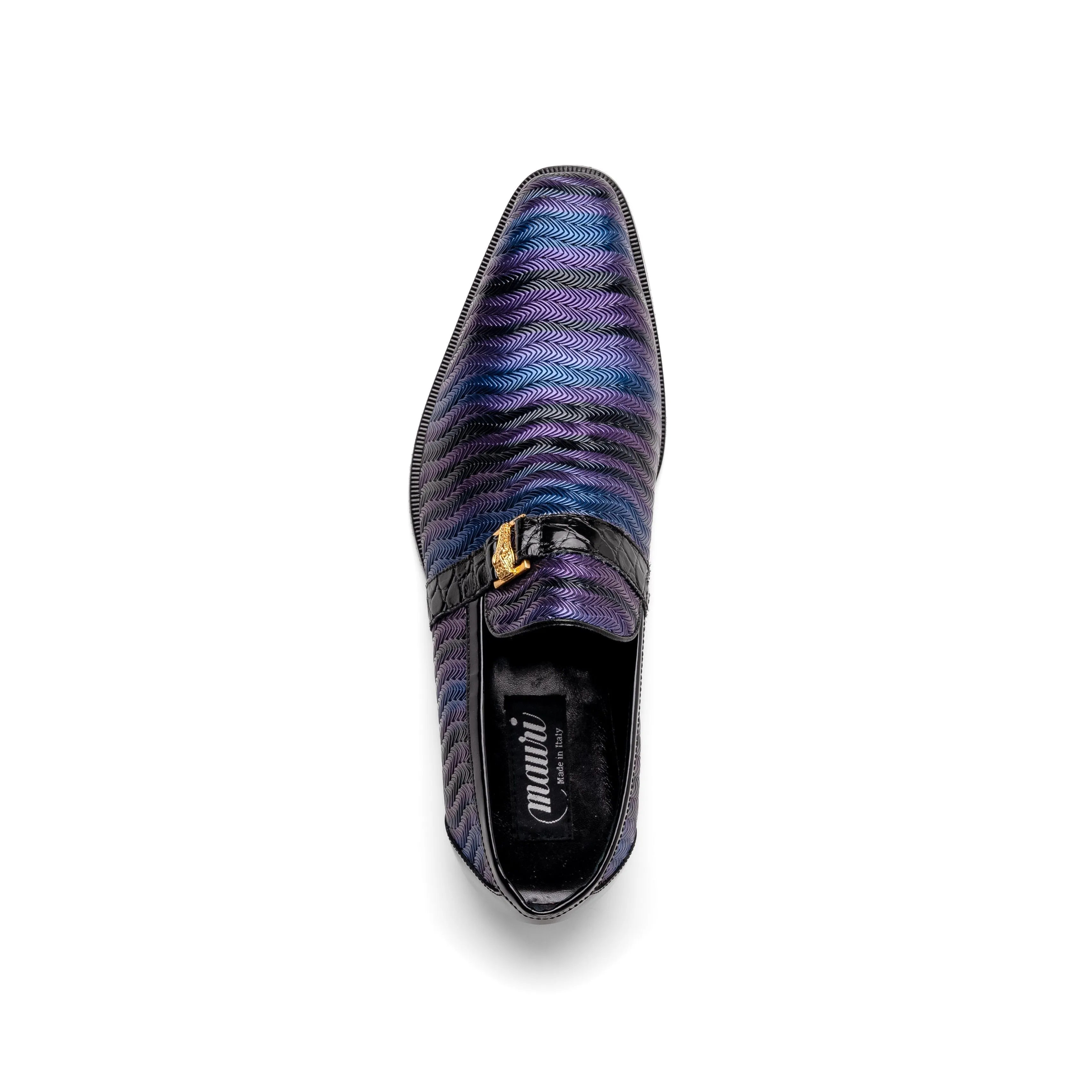 Mauri Elegante 4709-6 Men's Shoes Purple, Blue & Black Balera Fabric / Alligator / Patent Leather Slip-On Loafers (MA5567)