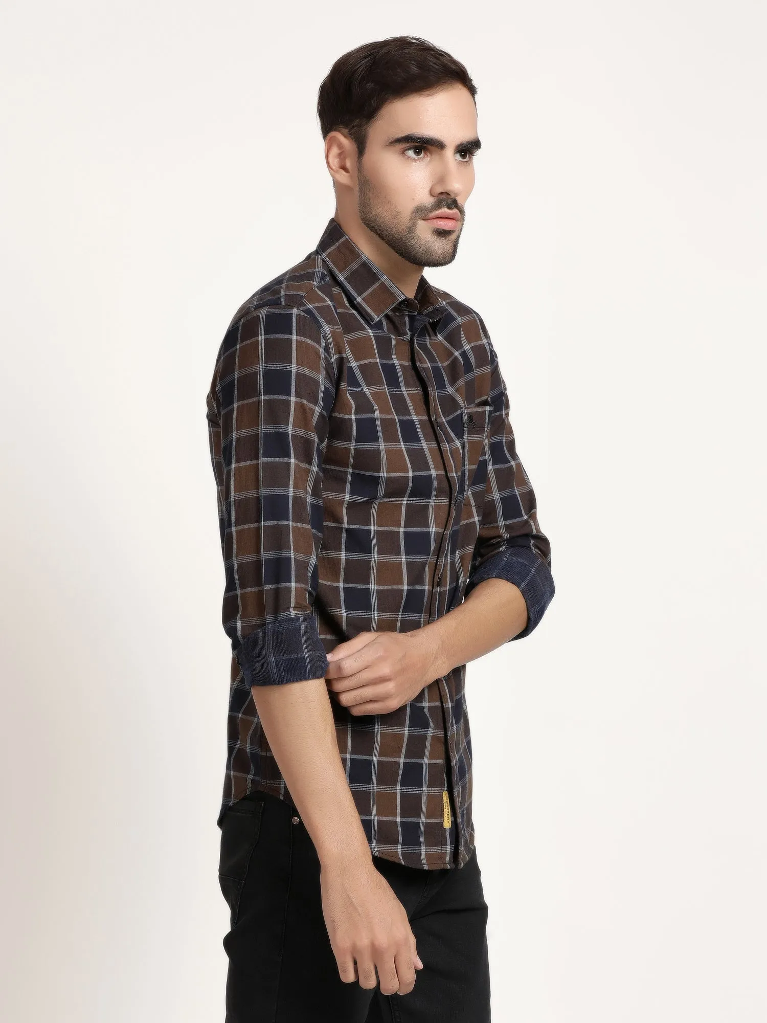 Men Brown and Black Checked  Formal Shirt (GBRJ6001)