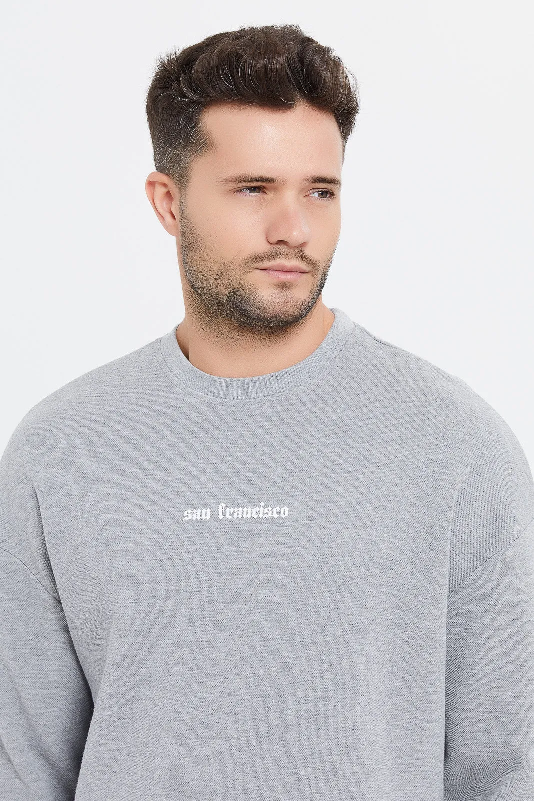 Men Grey Logo Print Sweatshirt