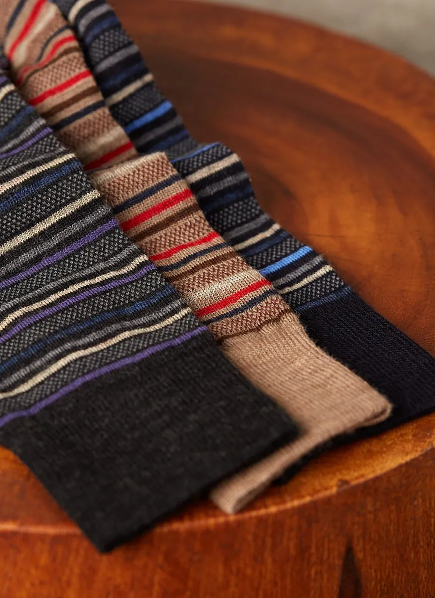 Merino Wool Oxford Stripe Sock in Navy