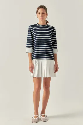 Mix Media Stripe Pleated Mini Dress