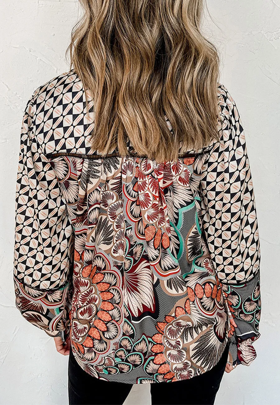 Mixed Geometric Print Blouse