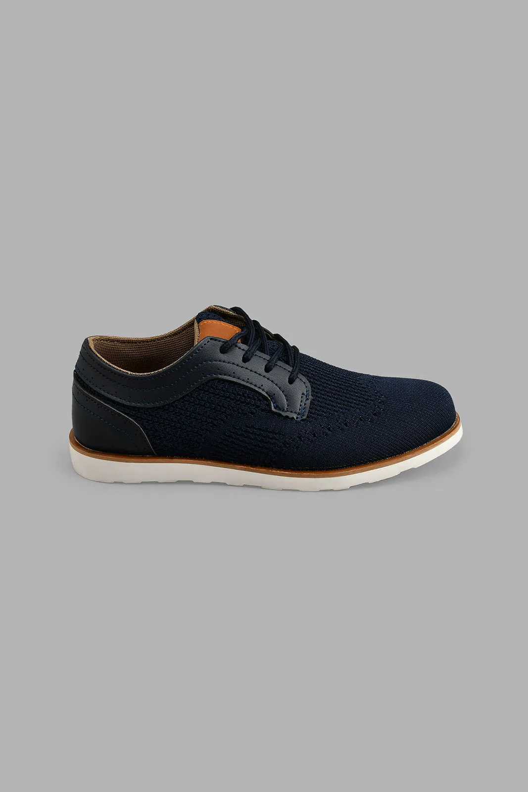 Navy Knit Derby Shoe For Boys