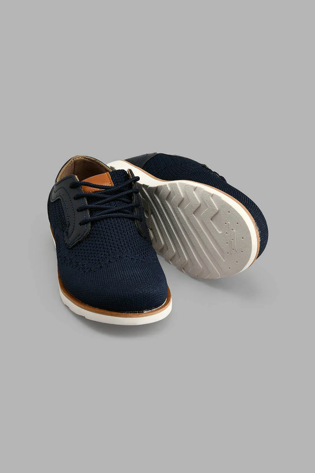 Navy Knit Derby Shoe For Boys