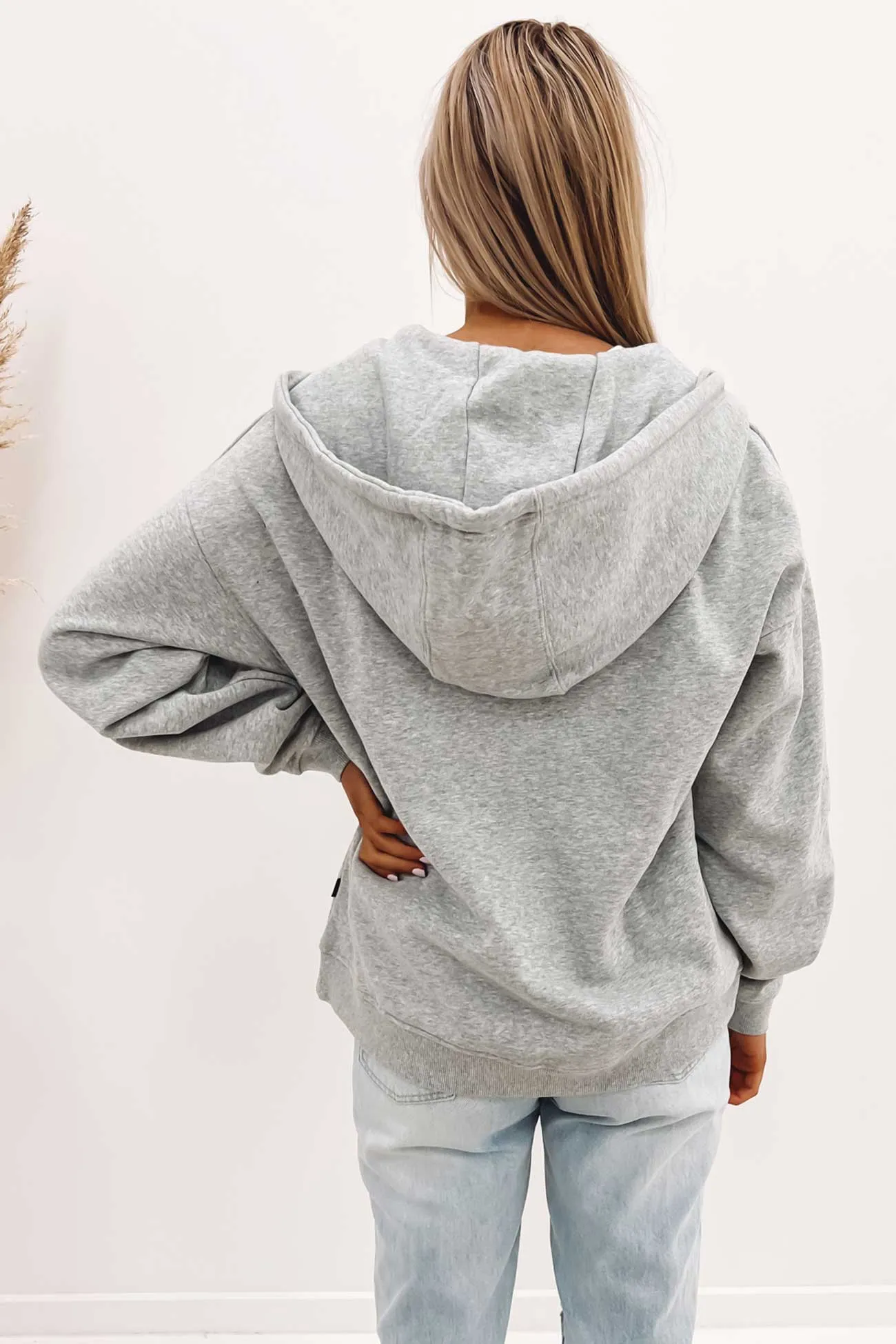 Oversized Zip Through Hoody Grey Marle