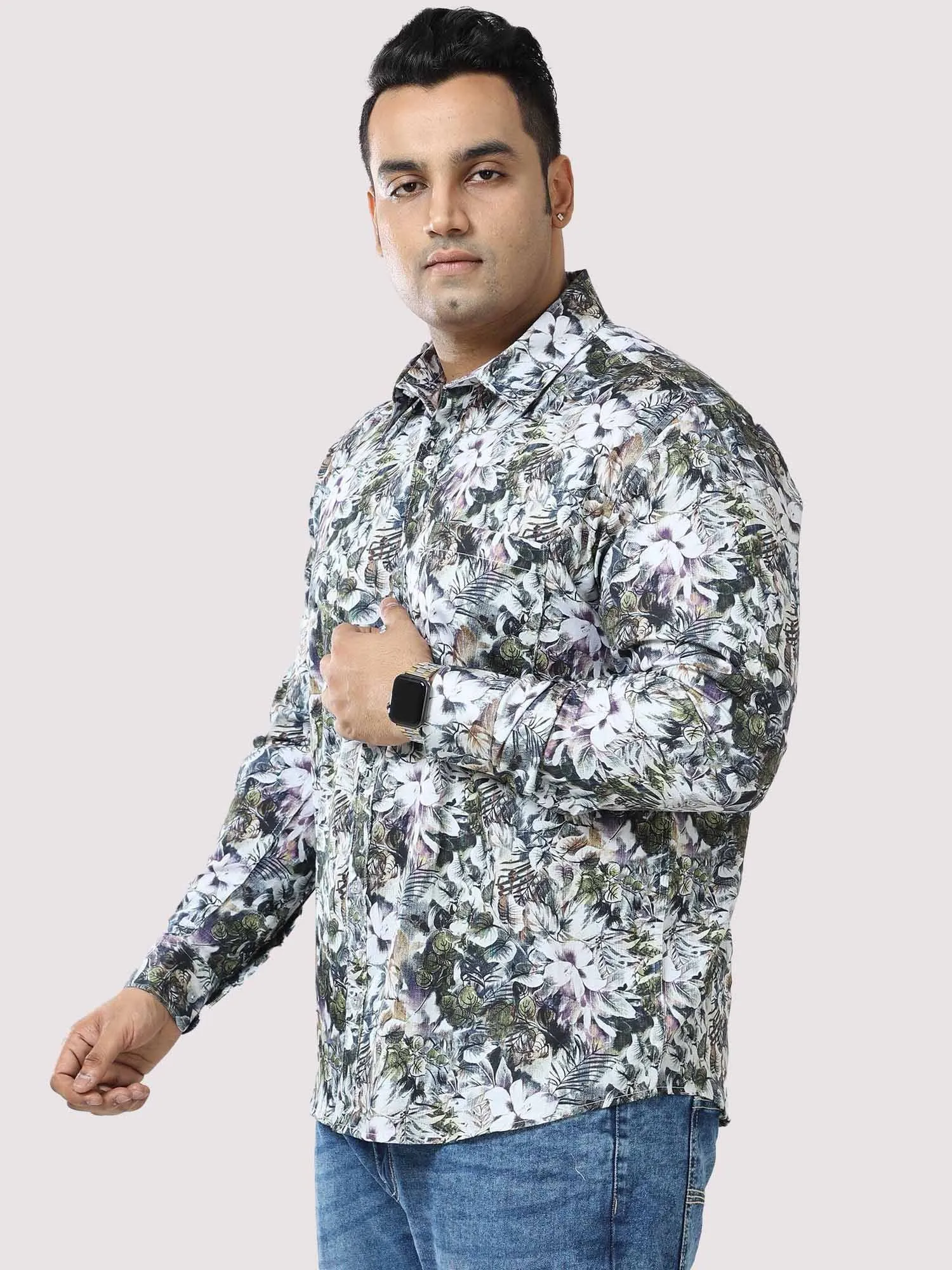 Pastel Floral Digital Printed Full Sleeve Men's Plus Size