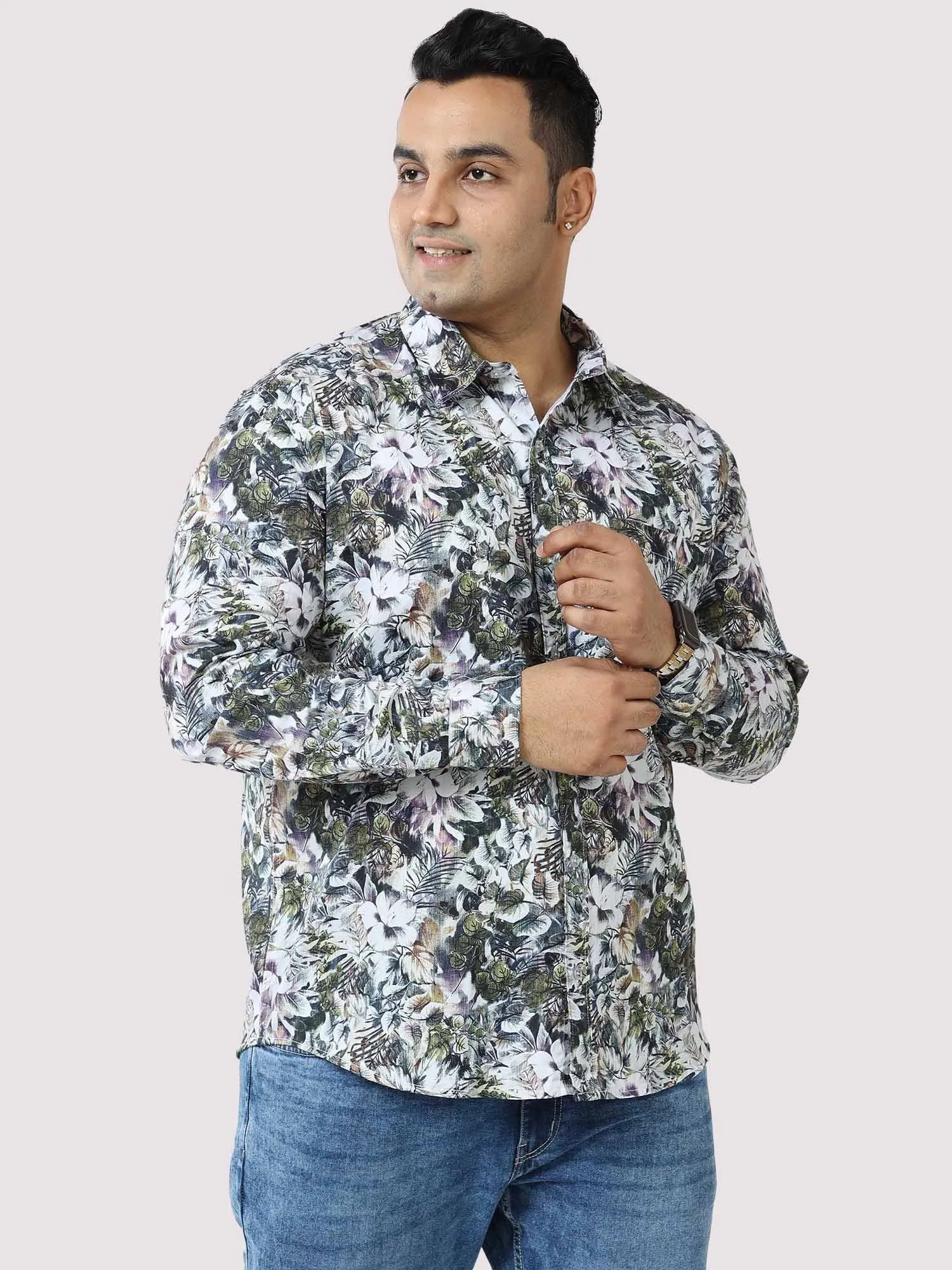 Pastel Floral Digital Printed Full Sleeve Men's Plus Size