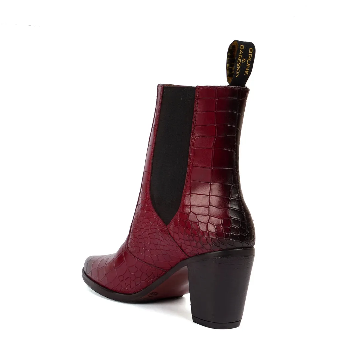 Pointed Toe Wine Deep Cut Croco Leather Women Boots by Brune & Bareskin